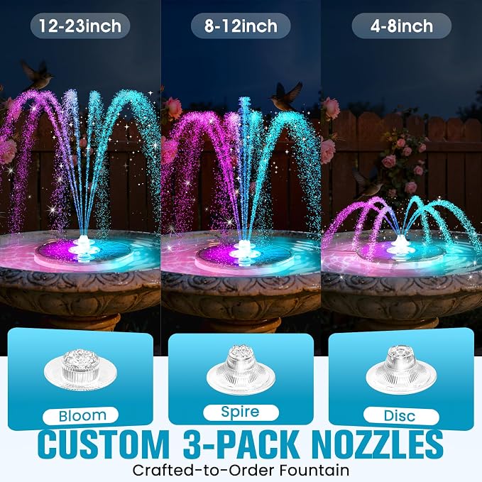 4000mAh Solar Fountain,2026 Solar Bird Bath Fountain Pump,3 Spray Solar Powered Water Fountain with lights,Floating Birdbath Fountain Kit,DIY Water Bird Bath Fountain for Outdoor,Garden-grey