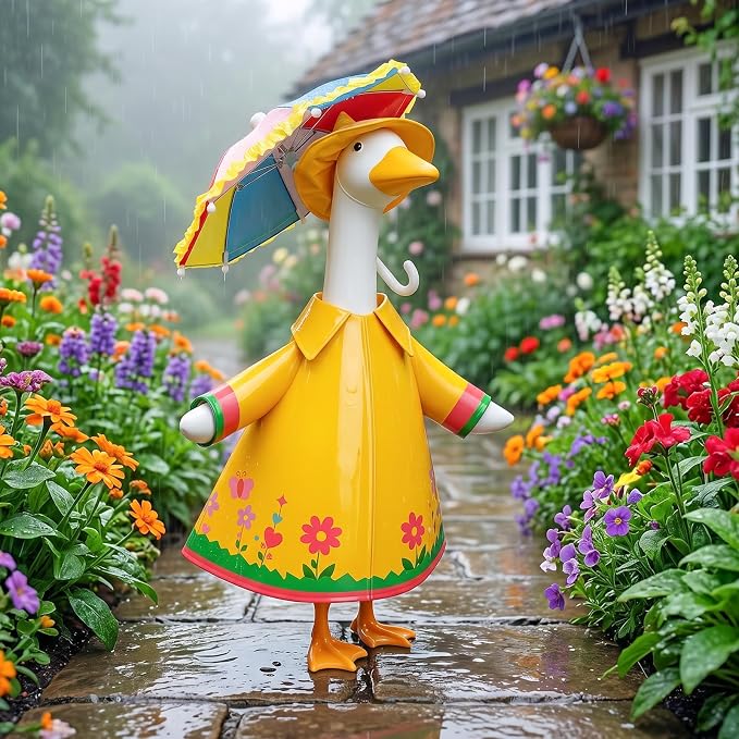 Porches Goose Outfits Clothes Garden Summer Decor Raincoat with Umbrella for 23 inch Porches Goose (Yellow)