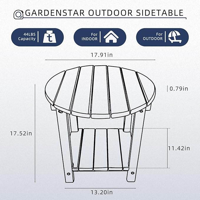 GARDENSTAR Adirondack Round Outdoor Side Table 2-Tier Storage Patio Side Table, HDPE End Tables for Backyard Pool Porch Garden Lawn (Blue)