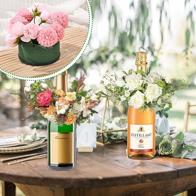 12 Pcs Mini Floral Foam Holder for Wine Bottle Topper, 3.9 Inch Flower Foam Round with Plastic Base for Wine Bottle Decor, Wedding Party Centerpiece