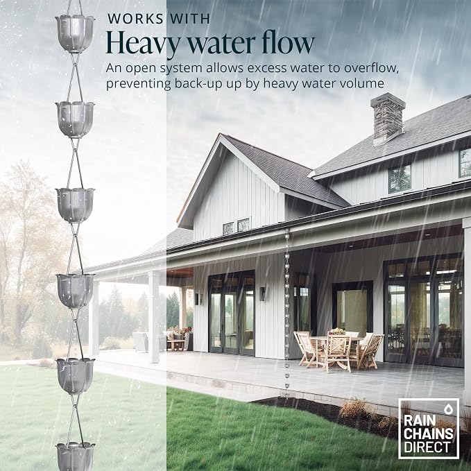 Rain Chains Direct - Flutes Rain Chain - 8.5 FT - Milled Aluminum - Premium Rain Chains for Gutters