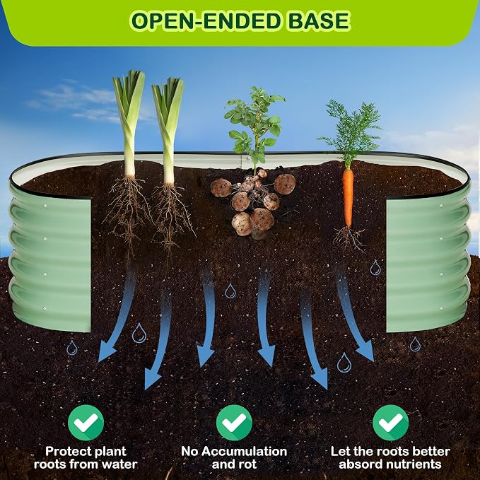 GarveeLife 2 Pcs 4.5x2x1.5ft Oval Raised Garden Bed,Galvanized Raised Beds,Open-Ended Base Metal Raised Planter Beds,Garden Bed Outdoor,Planter Raised Boxes for Vegetables,Flowers,Tool-Free Asse,Green