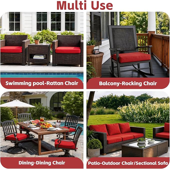 COZYVIDA Outdoor Chair Cushions Set of 4, 20"x20" Square Seat Pads with Tie Straps and YKK Zippers, 30D High-Density Foam, Water-Resistant Fabric,UV-Resistant 1000+ Hrs,Chili
