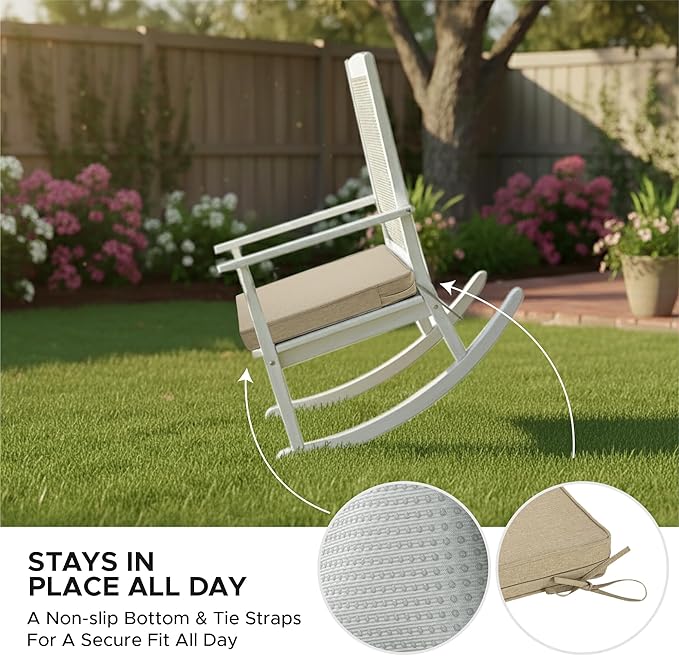 Outdoor Chair Cushions, Water-Resistant & Fade-Resistant, Patio Furniture Seat Replacement Chair Pads with Ties Zipper, Removable Cover, Non-Slip Bottom, Set of 2, 17 x 16 Inch, Natural