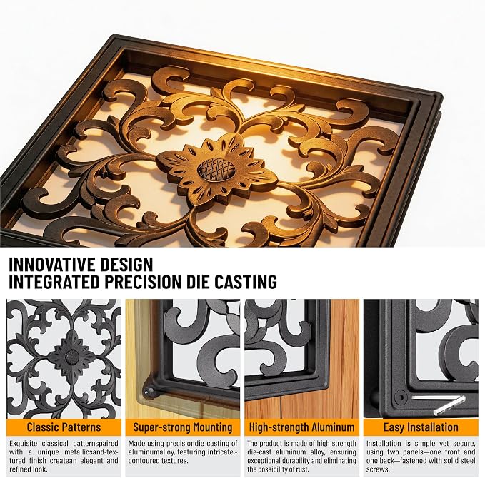Decorative Inserts for Fence Gates, Aluminum Alloy Ornamental Panels Outdoor Home Garden Decor, Square, 12.4"x12.4"
