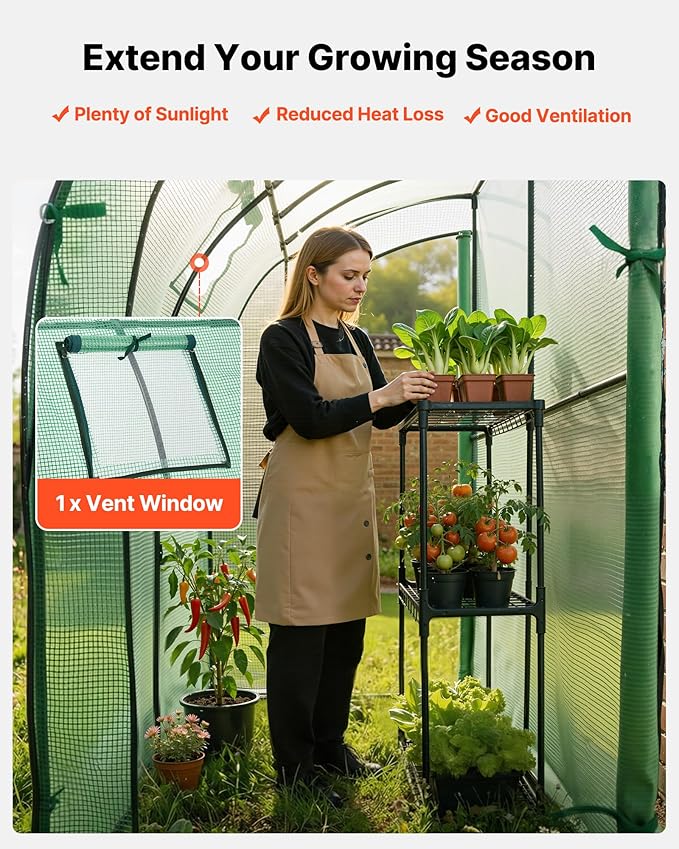 VEVOR Walk-in Greenhouse, 78" x 39.4" x 78.7" Greenhouse for Outdoors with Window, PE Cover, 3-Tier Shelf, Roll-Up Zipper Doors, Walk in Green House Kit, Portable Plant Garden Hot House for Backyard