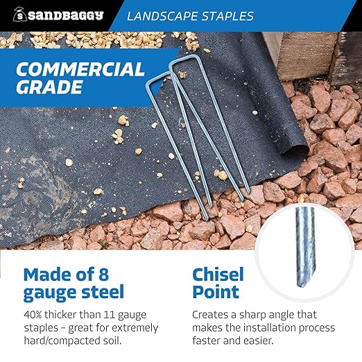 Sandbaggy 6 inch Landscape Sod Staples (8 Gauge Steel) | Great for Hard & Rocky Soil | 40% Thicker Than Standard 11 Gauge | Trusted by Farmers & Contractors Across USA (8000 Staples)