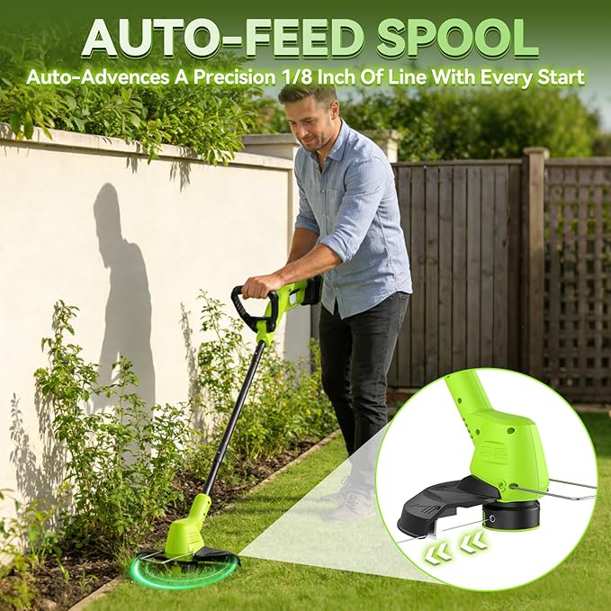 GOODJOB 20V 12" Cordless Weed Wacker, 3.5LBs Ultra-Lightweight Weed Eater, 180° Pivoting Head 3-in-1 String Trimmer & Lawn Edger with (2) 2.0Ah Batteries and Auto-Feed for Non-Stop Yard Work