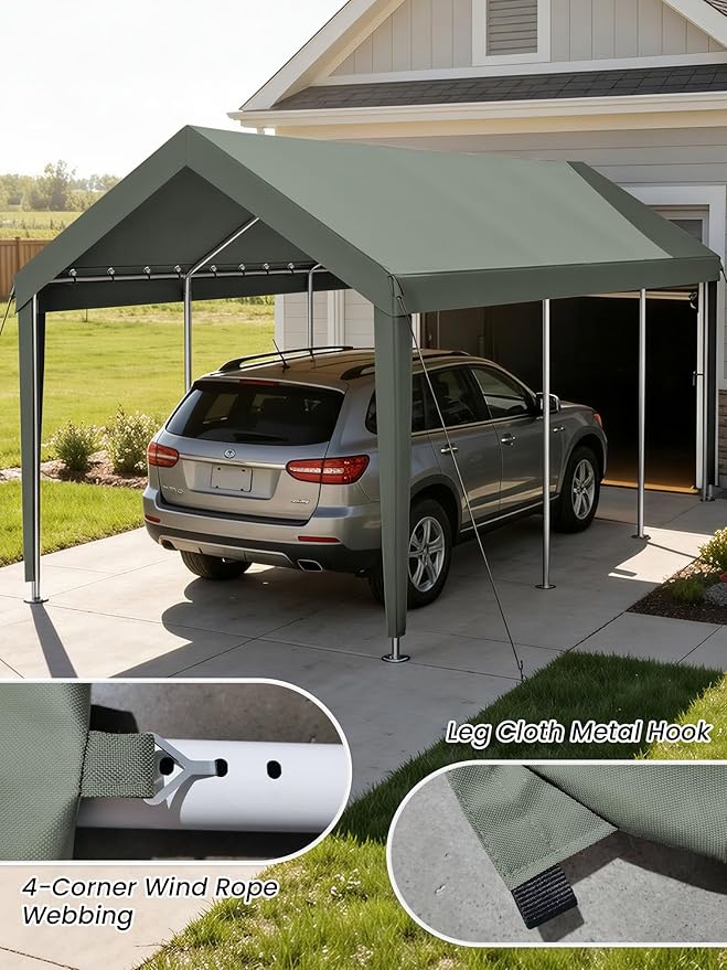 10 x 20 Ft Carport Replacement Cover, Heavy Duty Outdoor Car Tarp Canopy, Waterproof & UV Protected Tear Oxford Tarp with Ball Bungees (Frame is Not Included)