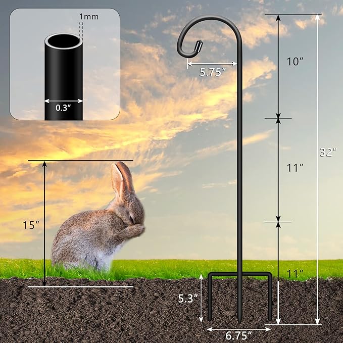 Gtongoko 32 Inch Shepherd Hooks for Outdoor 8 Pack, Adjustable Garden Hooks for Hanging Plants, Lanterns, Solar Lights, Mason Jars & Wedding Decor, Matte Black Decorative Shepherd’s Hooks
