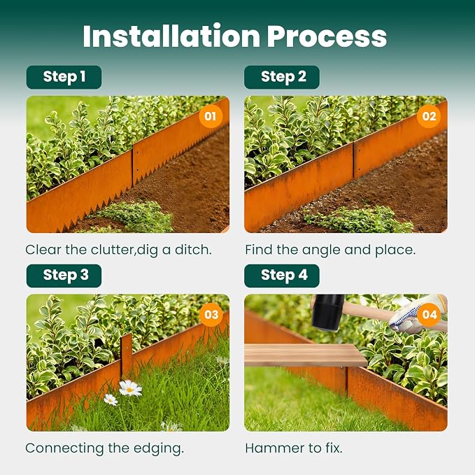 Corten Steel Landscape Edging Metal Edging Landscaping Garden Edging Steel Landscaping 40 Inch Strips 8 Inch Lawn Edge Border Rust Patina Hammer-in for Yard Lawn 6 pcs