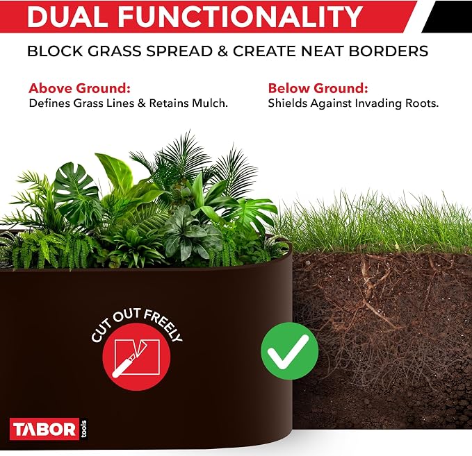 TABOR TOOLS 20 Ft Terrace Board, 5 Inch High, 0.1" Inch Thickness, Landscape Edging Coil, Grass Barrier, Bender Board, Garden Liner, ES33. (Brown)