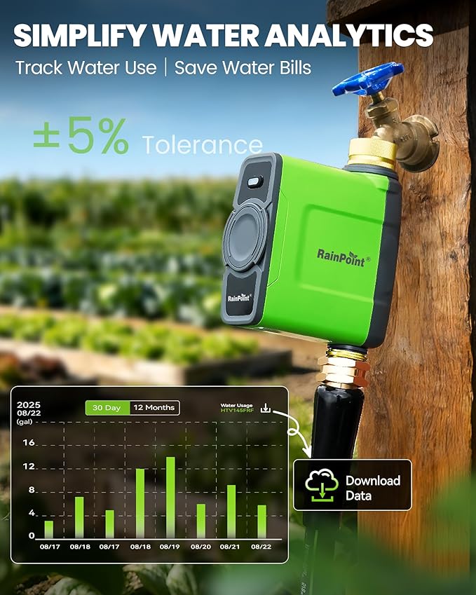 RAINPOINT WiFi Water Timer for Garden Hose, WiFi Sprinkler Controller, Smart Hose Timer Valve, Automatic Drip Irrigation System/Rain Delay for Garden/Lawn/Yard (Brass Inlet & Outlet, WiFi Gateway)