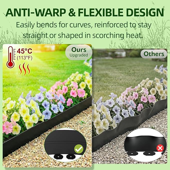 Bluepro Garden Edging Border, 4 Inch 66 ft No Dig Landscape Edging Border with 100 Steel Stakes (Strong) & Reinforced Design - Tall Plastic Lawn Barrier for Flower Beds, Walkways & Yard