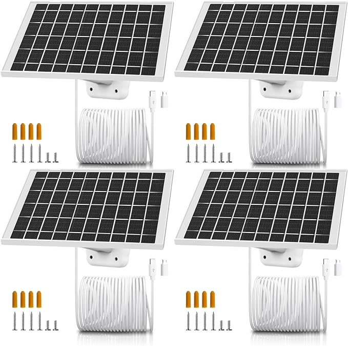 4 Pack 7W Solar Panel Charger for Arlo Essential 2K Outdoor 2nd Gen 3rd, Essential XL Camera 2nd Gen 3rd Solar Panel, Arlo Pro 6th Gen 2025 Release USB C Type C Cam, Micro USB Adapter, IP65 Waterproof