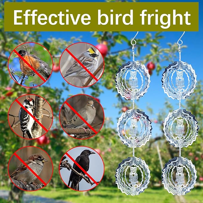 12 PCS Stainless Steel Bird deterrents for Outside,3D Wind Spinners Outdoor Bird Scarer Discs Set Pigeon Deterrent,Bird reflectors to Keep Birds Away Woodpecker Deterrent for House,Crow Deterrent