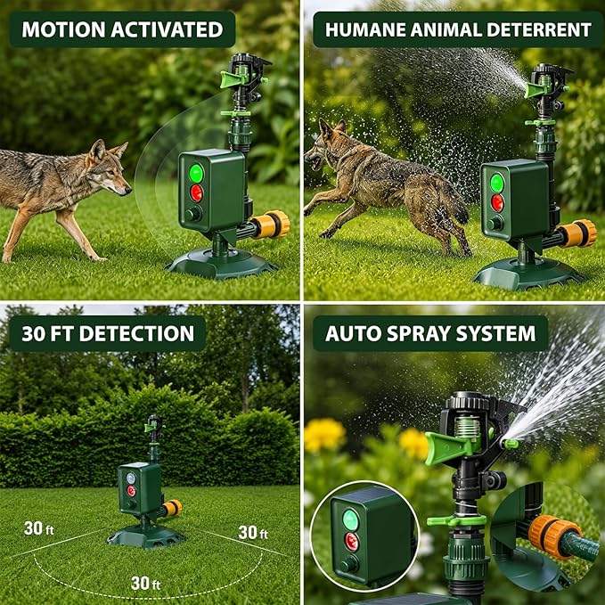 Solar Motion-Activated Animal Repellent Sprinkler for Lawn & Garden Water Spray Deterrent for Cats, Dogs, Deer, Squirrels & Skunks