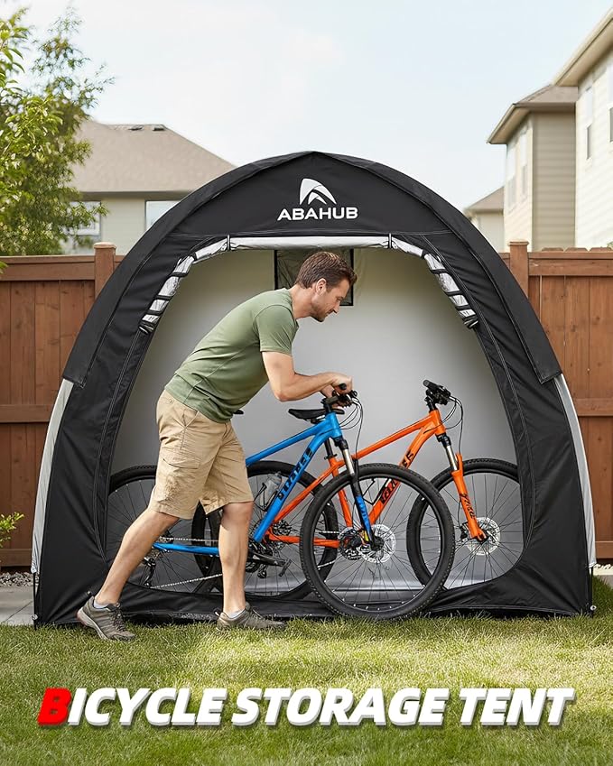 Abahub Portable Bike Storage Shed Tent, Outdoor Silver-Coated Bicycle Shelter with Rain Cover, PU4000 Waterproof 210D Oxford Fabric