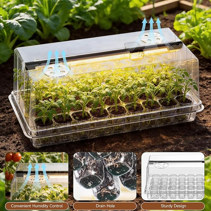 Seed Starter Tray with Grow Light, Seed Starter Kit Full Spectrum with 5 Dimmable Brightness & Timer, Indoor Plant Grow Tray for Beginners & Seasoned Gardeners, Gardening Gifts (White, 72 Cells)