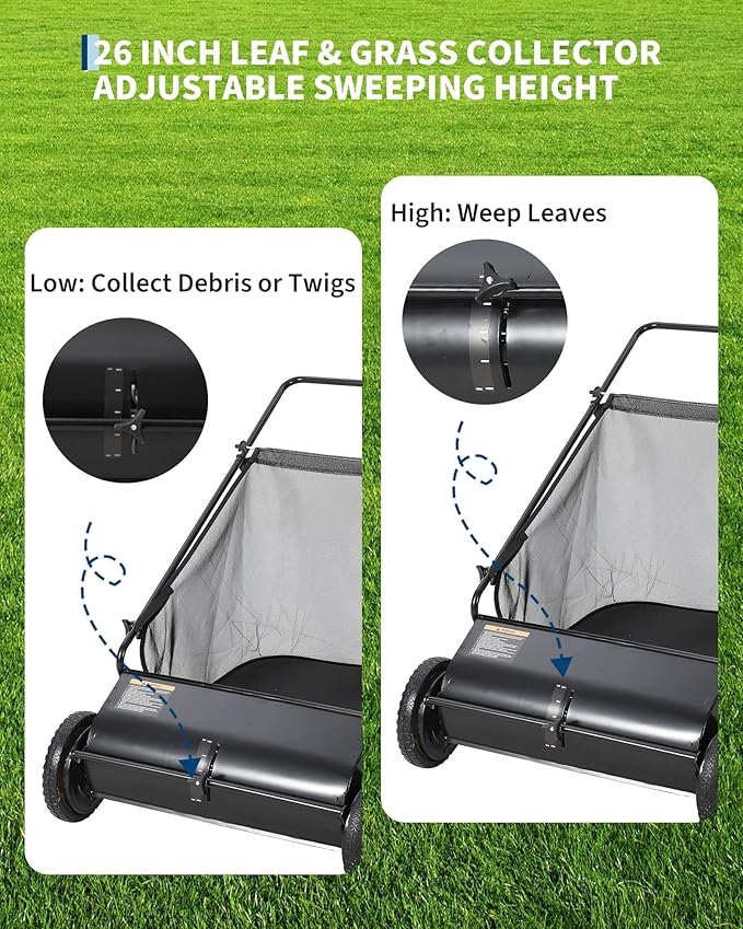 26-Inch Push Lawn Sweeper – 4 Fast Brushes, 7 Cu.ft Collector, Adjustable Height – Durable Steel Frame – Manual Hand-Push for Yard, Garden, Patio & Driveway Cleanup