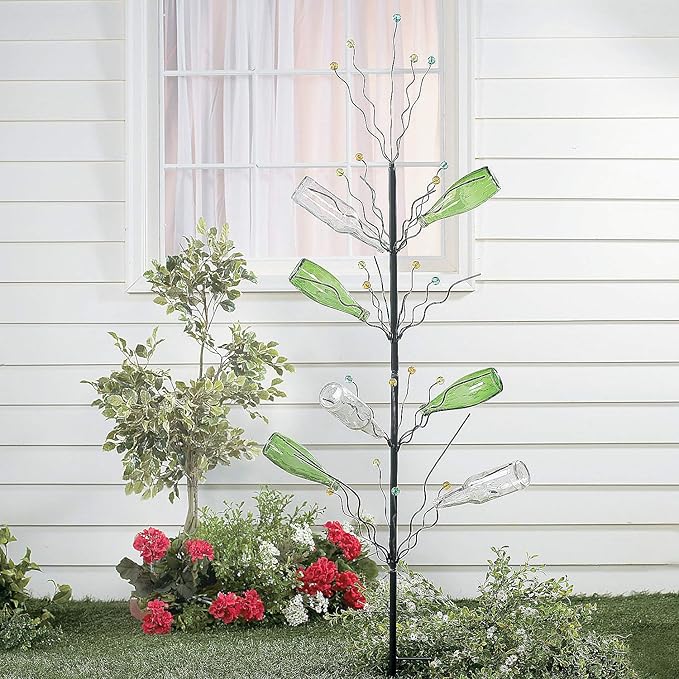 Fun Express Metal Bottle Tree Garden Sculpture - 45 Inch Tall Wine Bottle Display Stand for Outdoor Yard Decorations | Holds Colored Glass, Fruit & Seasonal Ornaments Weather-Resistant Design