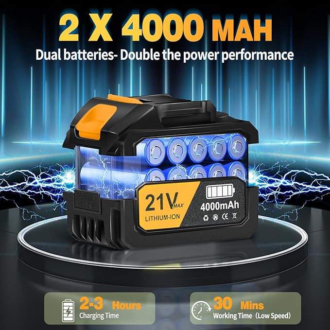 Leaf Blower Cordless,Battery Powered 800,000 RPM Electric Leaf Blower with 2 x 4.0Ah Battery and Charger Handheld Blowers for Lawn Care,Dust,Snow,Car Blowing Water with 2 Extended Nozzle,Yellow