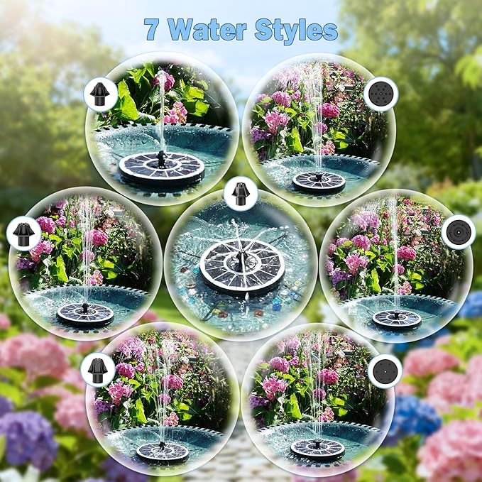 Yzert Solar Fountain with 2000mah Battery & Rotating Rods, Works in Shadow, 3-Level Adjustable Water Height, 7 Nozzles, 3.5W 2026 Glass Outdoor Fountain Pump for Bird Bath, Garden, Pond - White