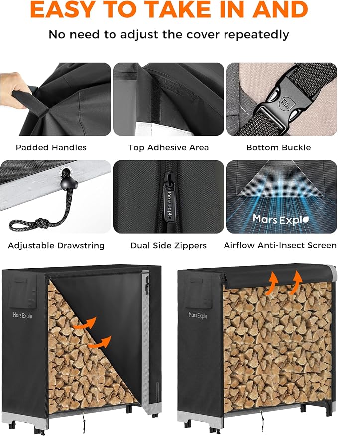 3ft Firewood Log Rack with Cover Outdoor, Heavy Duty Indoor Outdoor Firewood Storage Log Rack with Cover Combo Set Black