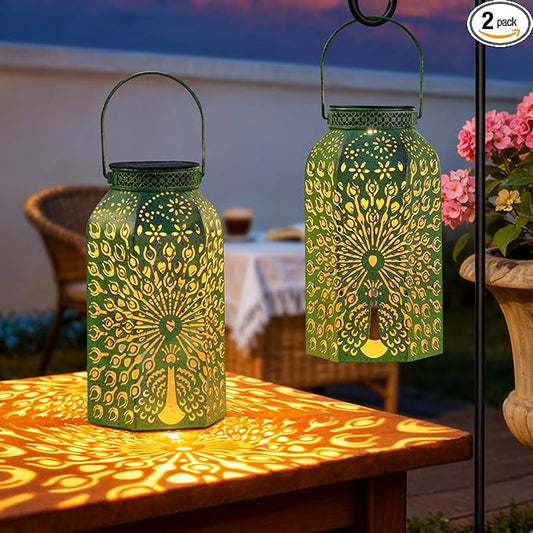 Homeimpro Solar Outdoor Lanterns Waterproof Peacock Gardening Gifts for Mom, Big Solar Garden Yard Art, Outside, Patio, Birthday Mothers' Day Gifts Grandma Wife (2Pack, Antique Green)