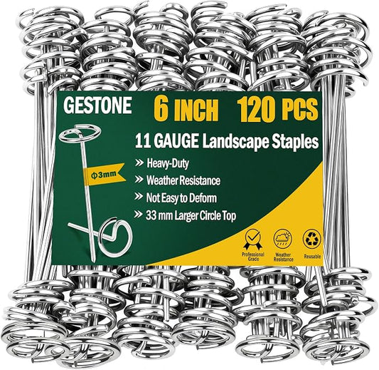 120 PCS Landscape Fabric Staples Pins,Heavy Duty Circle Top Landscape Fabric Stakes,6 inch Galvanized Weed Barrier Stakes Pins with Removal Tool,Reusable Garden Staples for Weed Barrier Fabric
