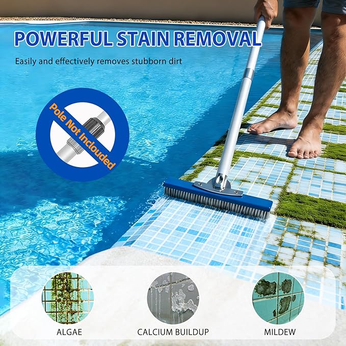 10-Inch Pool Brush Head - Combo Nylon & Stainless Steel Wire Bristles, Heavy Duty Metal Pool Brush for Extra Scrubbing Power, for Cleaning Inground Pool Tiles, Concrete, Walls, Floor, Steps, Corners