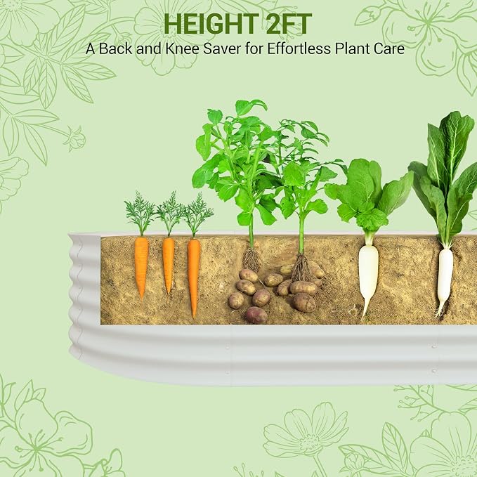IDEALHOUSE 8x4x2 Ft Galvanized Metal Raised Garden Bed, 24-Inch Tall Outdoor Planter Box for Vegetables, Flowers & Herbs, Rust-Resistant Garden Beds for Backyard, Patio or Balcony, Beige