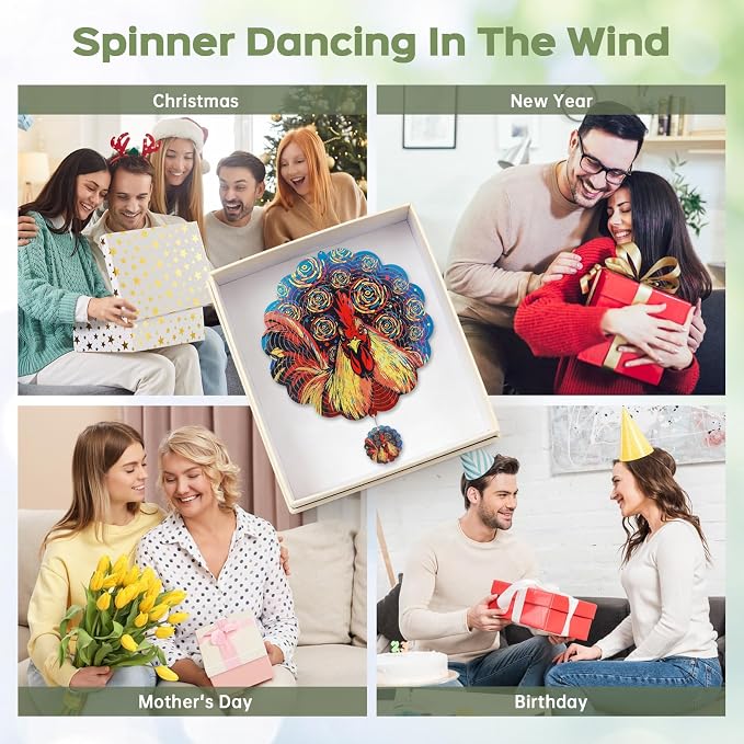 Rooster Wind Spinners Outdoor for Mother's Day, IDEA SHOW 12In Stainless Steel Wind Spinners, 3D Kinetic Hanging Sculpture, Rustproof Metal Garden Decor Ornaments for Yard Art, Women, Men, Holidays