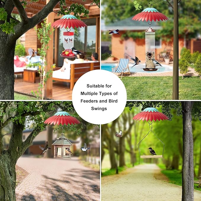 Beserie Squirrel Baffle for Hanging Bird Feeder Rain Cover for Outside Weather Guard Protect Feed from Sun Blue Dome Attract Hummingbirds, Moat Proof, Easy to Clean-14inch(Red)
