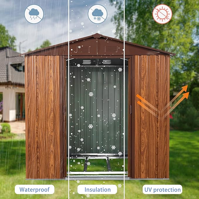 KEIKI 6x6 FT Outdoor Metal Storage Shed with Peaked Roof,Vents,Window and Metal Foundation for Garden Yard Lawn