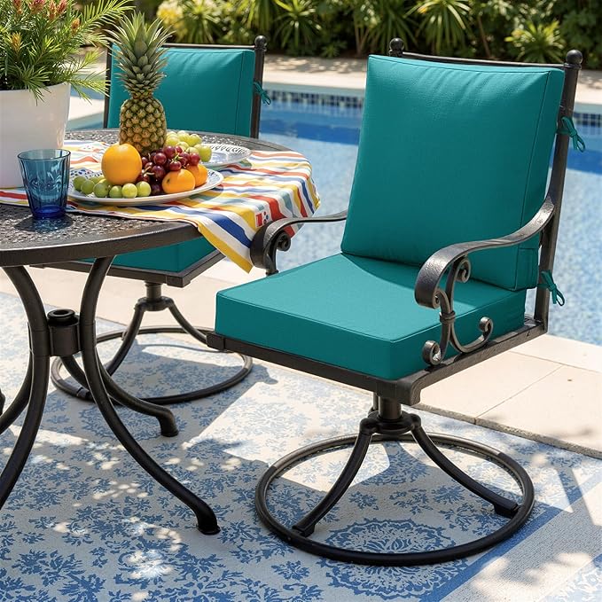 MIULEE Turquoise Outdoor Dining Cushion 20x20 Inch Waterproof & 3 Year Color Fastness Deep Seat and Back Cushion for Patio Furniture Chair with Ties