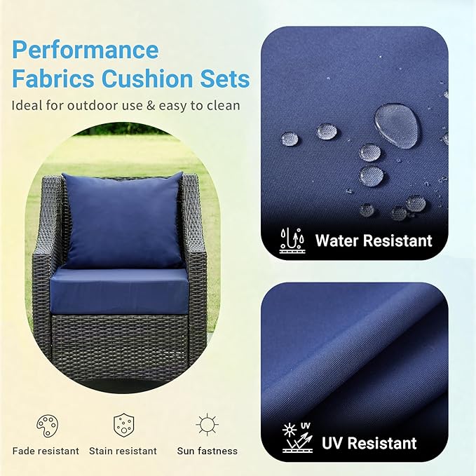 IPYNBAP Outdoor Cushions for Patio Furniture,Outdoor Seat Cushion Set 24 x 24 x 4 Inch,Waterproof & Fade Resistant Outdoor Chair Cushions,Deep Patio Chair Cushion with Removable Cover,Navy Blue