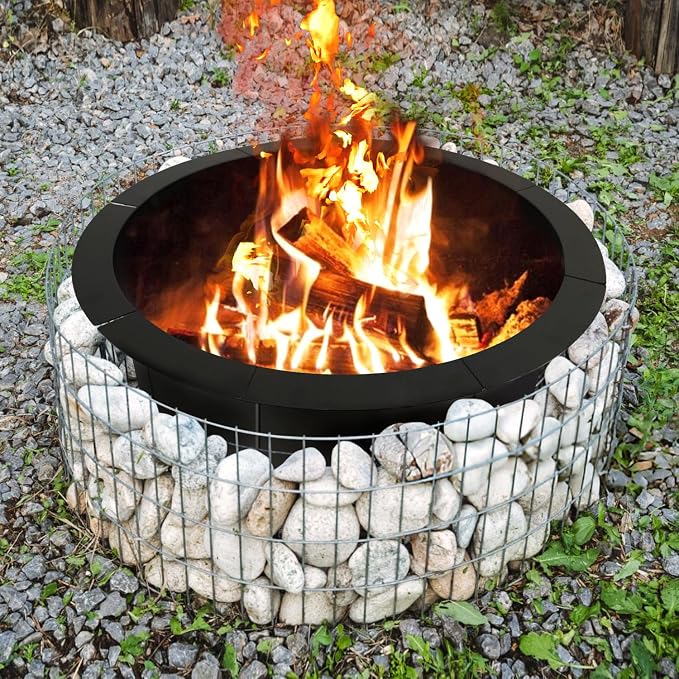 Outdoor Fire Pit Ring 43.3-Inch Outer/39.3-Inch Inner, Fire Pit Insert Round Metal Steel Fire Rings for Outside Wood Burning Fire Pits-Above Or In-Ground, Patio Backyard Camping Bonfire