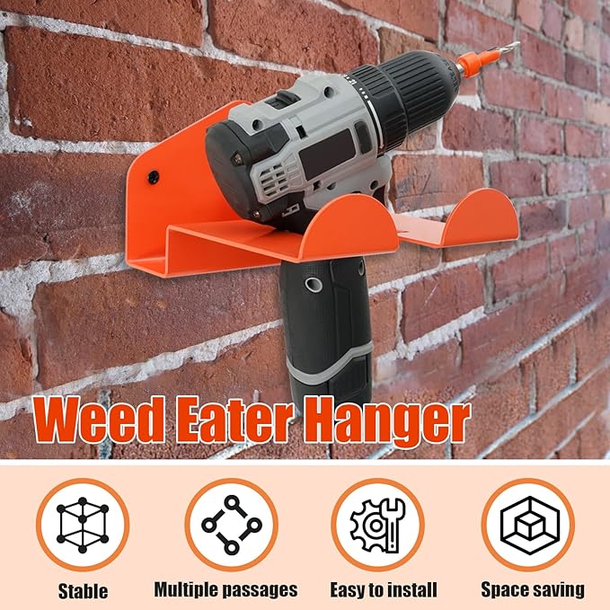 4 Pack Weed Eater Hanger Wall Mounted Bulk Weedeater Garage Trimmer Rack Heavy Duty Garden Tool Hanger Steel Weed Whackers Holder Organizer Hooks for Grass Garden Tools (Orange)