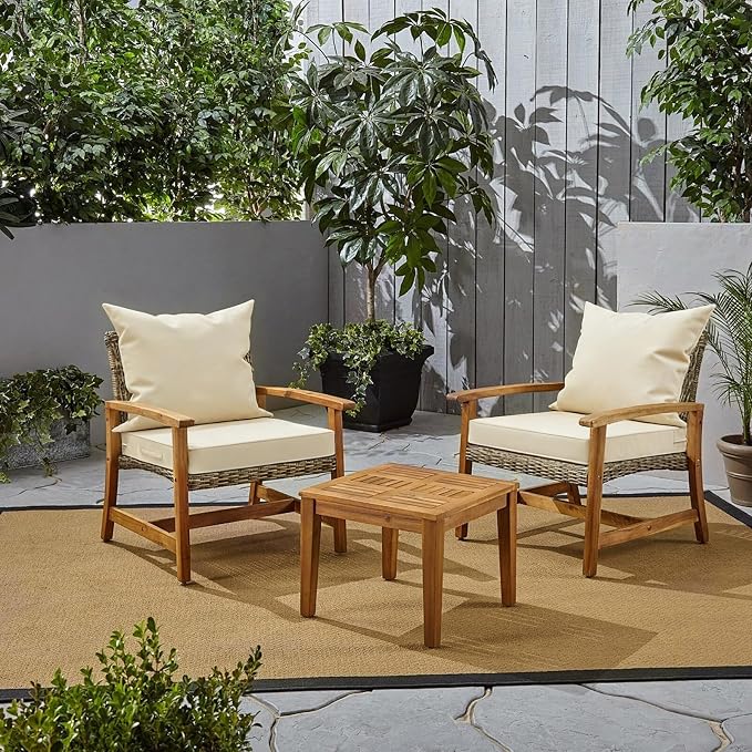 COZEER Patio Chair Cushions 24x24 Inch, Waterproof Fade Resistant Outdoor Cushions for Patio Furniture, Edge Binding Design with Handle, Adjustable Straps & Hook and Loop Fastener(White)