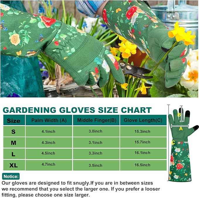 DLY Gardening Gloves, Garden Gloves for Women, long gardening gloves for Garden Work and Yard,Durable and Comfortable(Small, Green