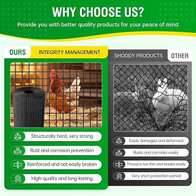 Dynabyte 19 Gauge Black Hardware Cloth 1/2 inch 48 x 100 ft Vinyl Coated Wire Mesh Roll for Chicken Wire Fencing, Garden Fence, Gopher Guard & Custom DIY Projects