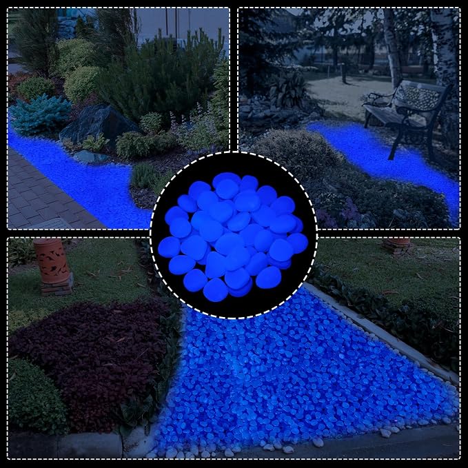 Sasylvia 3000 Pcs Glow in The Dark Rocks 1 Inch Glow Rocks 12.6 LB Garden Glow in The Dark Stone Outdoor Glow in The Dark Pebbles for Landscaping Walkway Pathway Backyard Fish Tank Plant (Dark Blue)