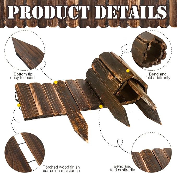 Bucherry 1 Pcs Rustic Wood Garden Edging Border 7.9 in H x 3.9 ft L Antiseptic Wood Garden Landscape Edging Fence with Gloves for Decorative Yard Pathway Flower Bed Lawns Pathway Tree