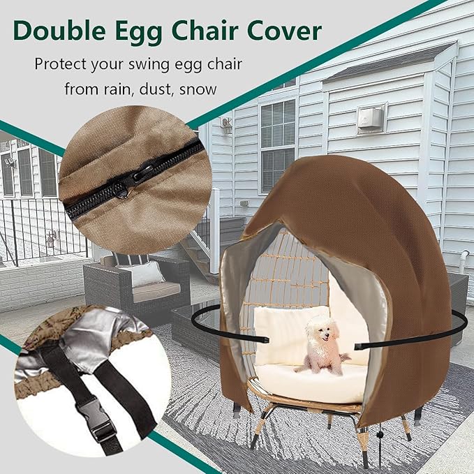 FLYMEI Egg Chair Cover Waterproof Double Egg Chair Covers for Outdoor Furniture 420D Patio Hanging Swing Chair Cover 91x80 inches, Khaki