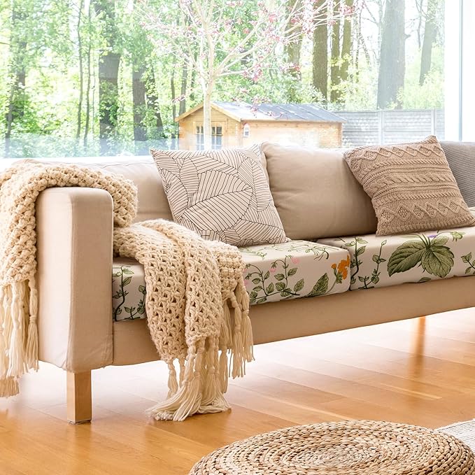 Hosuly 8 Pcs Spring Wildflower Sofa Cushion Cover for Patio Summer Floral Stretch Outdoor Sofa Seat Cushions Covers Tropical Flower Indoor Replacement Couch Slipcover Flexibility Chair Seat Cover