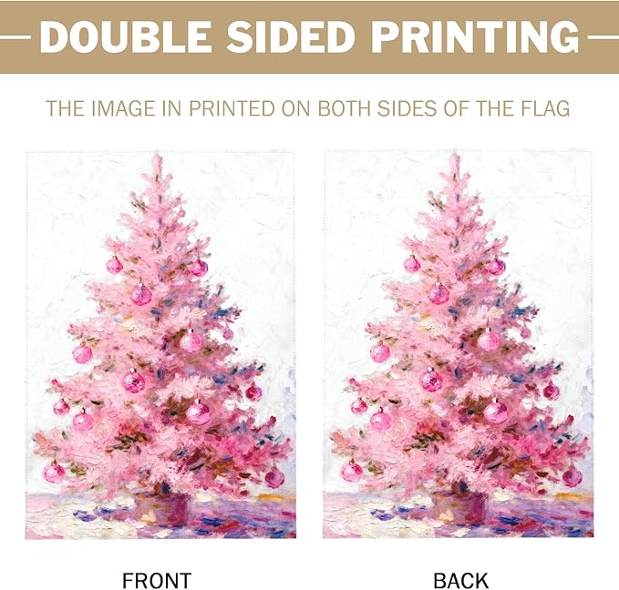 Christmas House Flag 28x40 Inch Pastel Pink Xmas Tree Ball Winter Holiday Decorative Garden Flags for Outside Double Sided Seasonal Outdoor Home Farmhouse Decoration Porch Yard New Year Decor