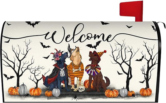 Halloween Dog Mailbox Covers Magnetic Spooky Dog Mailbox Cover Halloween Post Letter Box Cover for Garden Yard Decor 21x18 Inch