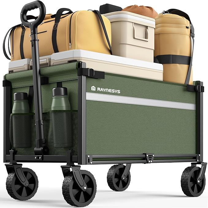 Wagons Carts Foldable, Collapsible Wagon Cart Foldable, 220LBS Heavy Duty Folding Wagon Carts with Wheels, Portable Utility Cart for Grocery Sports Garden Shopping Camping, Green