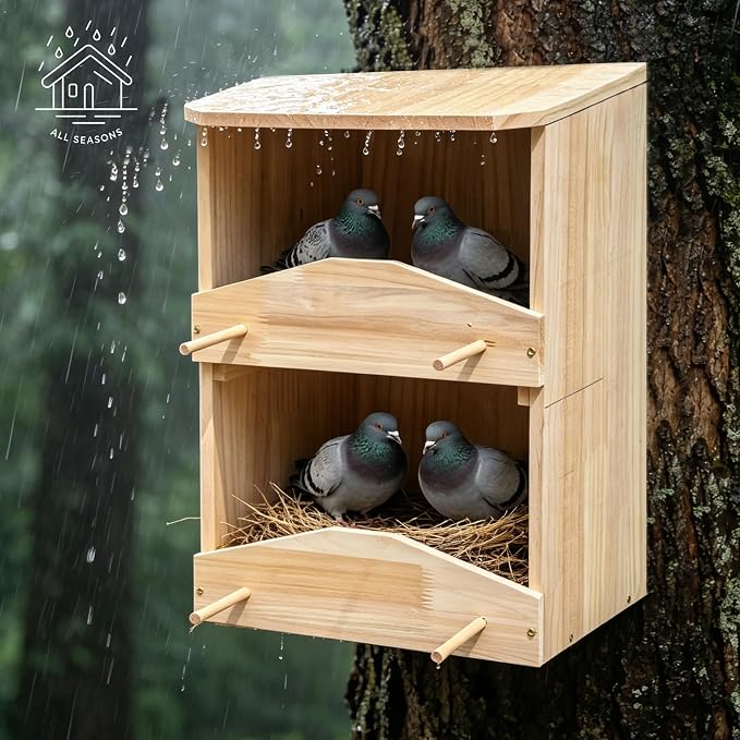 Handcrafted 2-Story Mourning Dove Nesting Box – Durable Solid Wood Outdoor Bird House with Predator Guard, Easy-to-Mount for Backyard, Garden, Patio